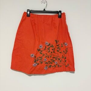 Funky People Skirt Cotton Print Embroidered Orange Skirt size medium